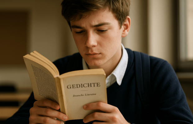 clases de literatura alemana: alumno leyendo texto literario en alemán