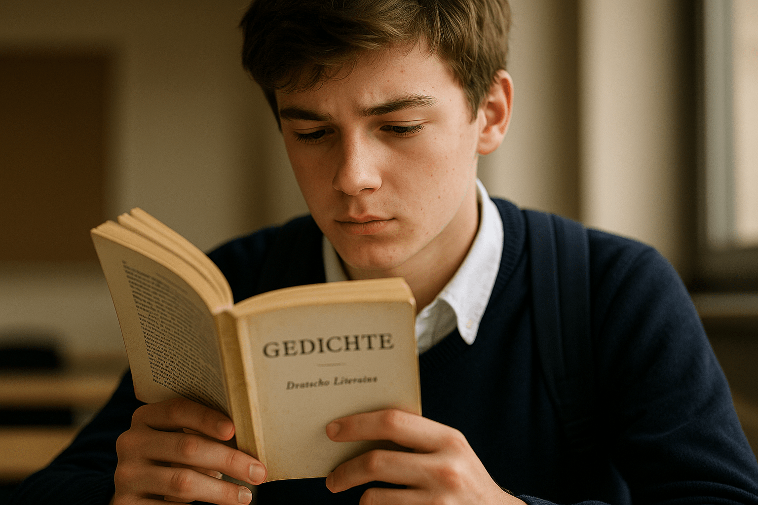 clases de literatura alemana: alumno leyendo texto literario en alemán